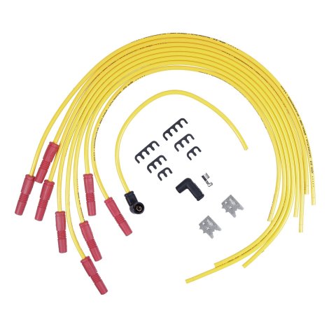 ACCEL 8.8mm Spiral Wire Sets 8033 Spark Plug Wires, Silver Coated Copper Core, Yellow, Straight Boots, GM, Chrysler, Ford, V8, Set