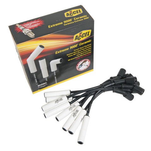 ACCEL Extreme 9000 Ceramic Spark Plug Wire Sets 9059C Wires, Ceramic, Spiral Core, 8mm, Black, White 180 Degree Boots, GM, 4.8, 5.3, 6.0L, Set