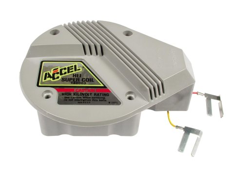 ACCEL GM HEI In-Cap Super Coils 140003 Ignition Coil, Coil, In-Cap, Square, Epoxy, Gray, 45,000 V, Red/Yellow Wire, Each