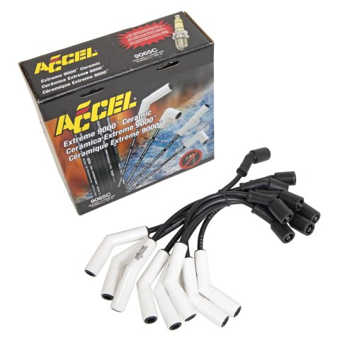 ACCEL Extreme 9000 Ceramic Spark Plug Wire Sets 9065C Wires, Ceramic, Spiral Core, 8mm, Black, White Stock Boots, Chevy, GMC, 8.1L, V8, Set