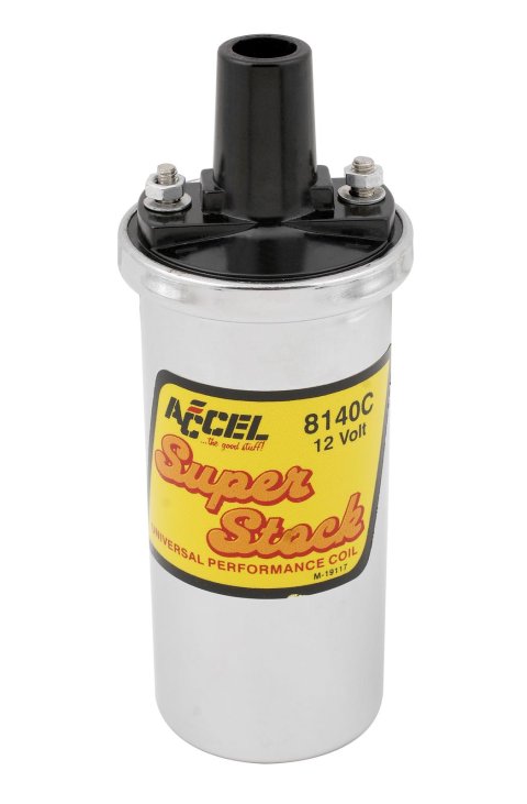 ACCEL SuperStock Ignition Coils 8140C Coil, SuperStock, Canister, Round, Oil-Filled, Chrome, 42,000 V, Each