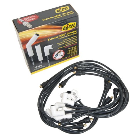 ACCEL Extreme 9000 Ceramic Spark Plug Wire Sets 9045C Wires, Ceramic, Spiral Core, 8mm, Black, 90/45 Degree Boots, Chrysler, Big Block, Set