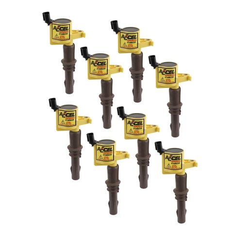 ACCEL Super Coils 140033E-8 Ignition Coils, Coil, Epoxy, Yellow, Ford, Modular, Later 3-Valve, 4.5 in. Boot, Set of 8