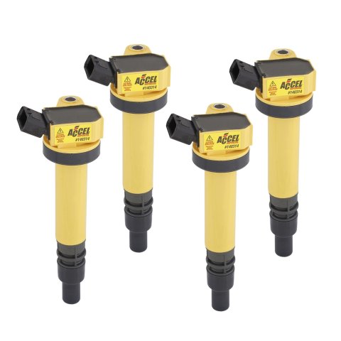 ACCEL Super Coils 140314-4 Ignition Coil, Super, Coil Pack Style, Socket, Epoxy, Round, Yellow, Pontiac, Toyota, 1.8L, Set of 4