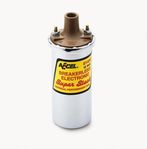 ACCEL SuperStock Ignition Coils 8145C Coil, SuperStock, Canister, Round, Oil-Filled, Chrome, 45,000 V, Each