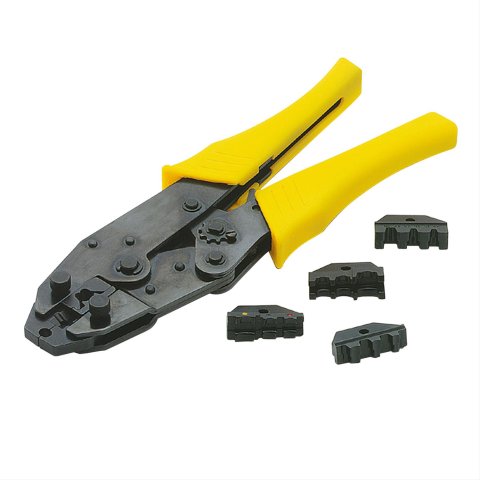 ACCEL Wire Crimping Tools 170036 Tool, Hand-held, 9mm Maximum, Steel, Black Oxide, Yellow Plastic Handle, Adjustable Ratchet Mechanism, with 3 Jaws, Each