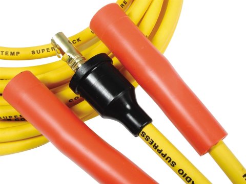 ACCEL SuperStock 4000 Series Spark Plug Wire Sets 4038 Wires, SuperStock, RFI Suppression, Spiral Core, 8mm, Yellow, Straight Boots (Orange/Black), V8, Set