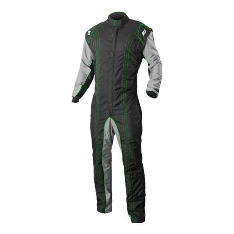 K1 RaceGear GK2 Karting Suits 10-GK2-V-6XS Driving Suit, Suit, One-piece, One Layer, Cotton/Polyester, Black/Gray with Green Stripes, Men's 6X-Small, Each