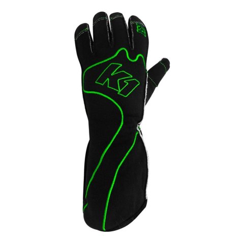 K1 RaceGear RS1 Karting Gloves 13-RS1-V-2XS Driving Gloves, Gloves, One Layer, Polyester/Leather, Black/Green, Youth 2X-Small, Pair