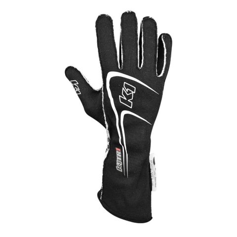 K1 RaceGear Track 1 Gloves 23-TR1-N-3XS Driving Gloves, Gloves, Two Layers, Nomex®, Black/White, SFI 3.3/5, Youth 3X-Small, Pair