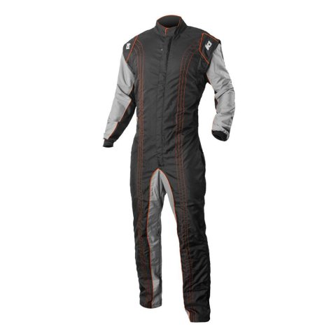 K1 RaceGear GK2 Karting Suits 10-GK2-O-3XS Driving Suit, Suit, One-piece, One Layer, Cotton/Polyester, Black/Gray with Orange Stripes, Men's 3X-Small, Each