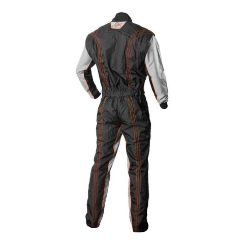K1 RaceGear GK2 Karting Suits 10-GK2-O-LXL Driving Suits, Suits, One-piece, One Layer, Cotton/Polyester, Black/Gray with Orange Stripes, Men's Large/X-Large, Each