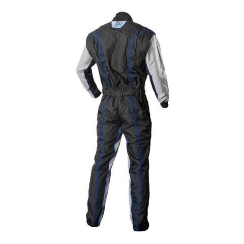 K1 RaceGear GK2 Karting Suits 10-GK2-B-ML Driving Suits, Suits, One-piece, One Layer, Cotton/Polyester, Black/Gray with Blue Stripes, Men's Medium/Large, Each