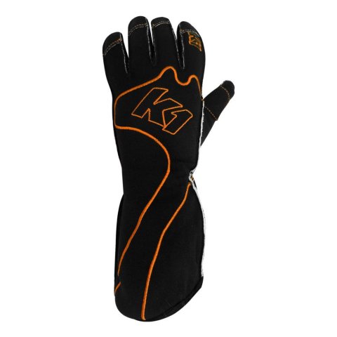 K1 RaceGear RS1 Karting Gloves 13-RS1-O-L Driving Gloves, Gloves, One Layer, Polyester/Leather, Black/Orange, Large, Pair