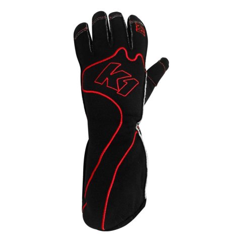 K1 RaceGear RS1 Karting Gloves 13-RS1-R-XL Driving Gloves, Gloves, One Layer, Polyester/Leather, Black/Red, X-Large, Pair