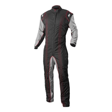 K1 RaceGear GK2 Karting Suits 10-GK2-R-M Driving Suit, Suit, One-piece, One Layer, Cotton/Polyester, Black/Gray with Red Stripes, Men's Medium, Each