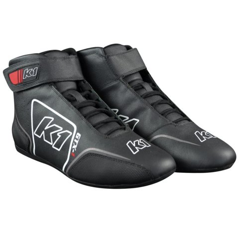 K1 RaceGear GTX-1 Driving Shoes 24-GTX-N-14 & Boots, Shoes, Mid-top, Nomex Liner, Leather Outer, Black/White, SFI 3.3/5, US Mens Size 14, Pair