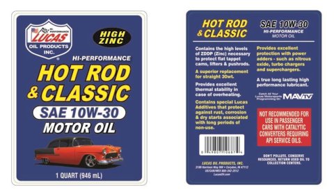 10w30 Lucas Hot Rod and Classic Car Motor Oil 10687 Engine Oil, Mineral, 10W30, 1 qt., Set of 6