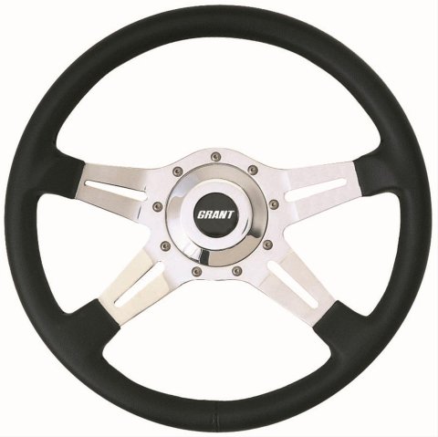 Grant Le Mans Steering Wheels 1070 Wheel, LeMans, Aluminum, Polished, Vinyl/Black, 4-Spoke, 14 in. Diameter, 5-Bolt Mount, Each