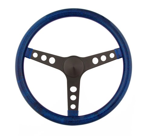 Grant Metal Flake Steering Wheels 8456 Wheel, Flake, 3-spoke, Blue Vinyl Grip, Black Powdercoated Steel Spokes, 13.5 in. Dia., 3-Bolt