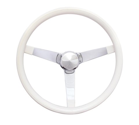Grant Classic Vinyl Steering Wheels 830W Wheels, Series, 3-Spoke, 13.5 in. Diameter, Steel, Chrome Spokes, White Grip, 3.5 in. Dish, with Horn Cap, Each