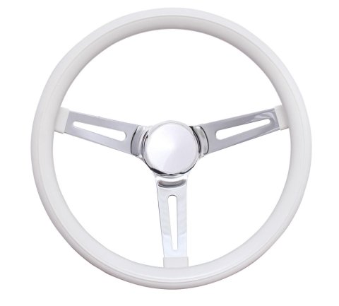 Grant Classic Foam Steering Wheels 8540W Wheels, Series, 3-Spoke, 13.5 in. Diameter, Steel, Black Spokes, White Grip, with Horn Cap, Kit