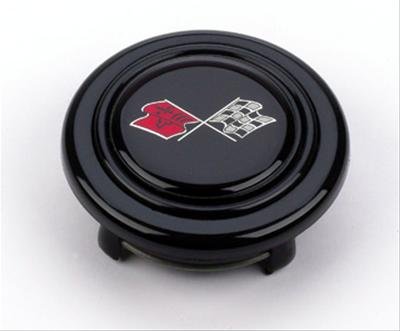 Grant Horn Buttons 5652 Button, Plastic, Black, Corvette Crossed Flags Logo, Signature/Performance/Race Series, Each