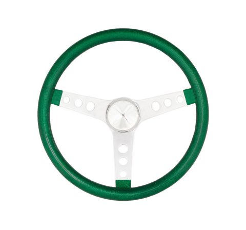 Grant Metal Flake Steering Wheels 8442 Wheel, Flake, 3-spoke, Green Vinyl Grip, Chrome Steel Spokes, 13.5 in. Diameter, 3-Bolt, Each