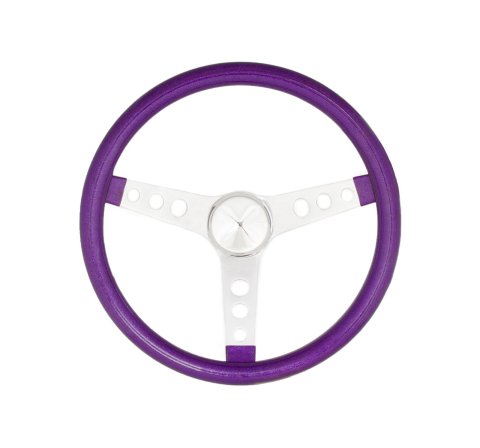 Grant Metal Flake Steering Wheels 8443 Wheel, Flake, 3-spoke, Purple Vinyl Grip, Chrome Steel Spokes, 13.5 in. Diameter, 3-Bolt, Each