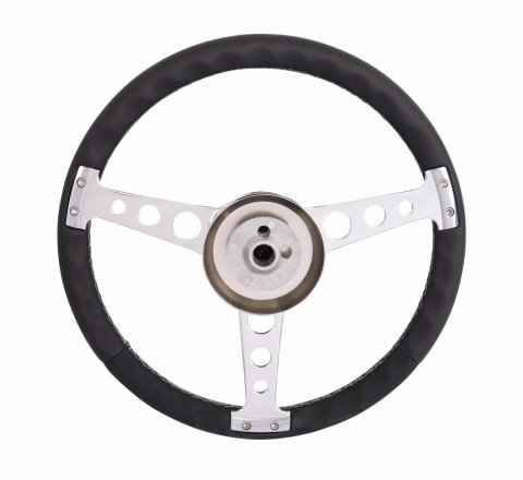 Grant Billet Classic Series Steering Wheels 1922-2 Wheels, Series, 14.0 in. Diameter, Aluminum, 3-Spoke, Black, Leather Grip, Black, with Installation Kit, Horn Cap, Chevy, Kit