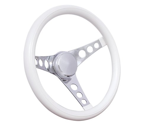 Grant Classic Foam Steering Wheels 838W Wheels, Series, 3-Spoke, 13.3 in. Diameter, Steel, Chrome, White Grip, 3.5 in. Dish, Horn Cap, 3-Bolt Mount, Each