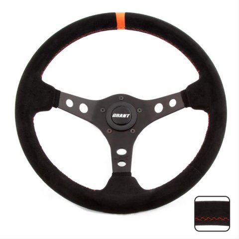 Grant Racing Suede Wheels 699 Steering Wheel, Series, Aluminum/Black, Suede/Black/Orange, 3-Spoke, 13.75 in. Diameter, 5-Bolt, Each