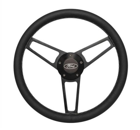 Grant Billet Steering Wheels 1907 Wheel, Series, Black Grip, Polished Wheel, Ford Logo Horn Button, Dual Contact, Each