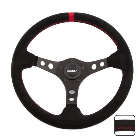 Grant Racing Suede Wheels 695 Steering Wheel, Series, Aluminum/Black, Suede/Black/Red, 3-Spoke, 13.75 in. Diameter, 5-Bolt, Each