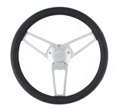 Grant Billet Steering Wheels 1901 Wheel, Series, Aluminum, Polished, Leather/Black, 3-Spoke, 14.75 in. Diameter, Bowtie Logo Horn Button, Each