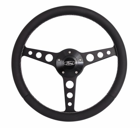 Grant Billet Classic Series Steering Wheels 1928 Wheel, Series, Aluminum, Black, Leather/Black, 3-Spoke, 14 in. Diameter, 5-Bolt mount, Ford Logo Horn Button, Each
