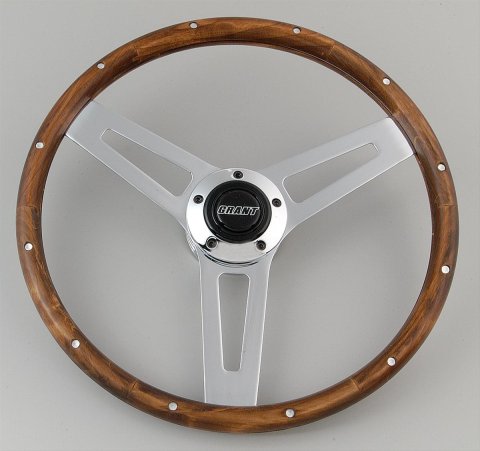 Grant Classic 5 Steering Wheels 992 Wheel, 5, Steel, Chrome, 3-Spoke, Wood Walnut Grip, 15.0 in. Diameter, 5-Bolt Mount, Each