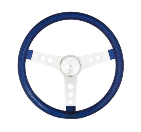 Grant Metal Flake Steering Wheels 8446 Wheel, Flake, 3-spoke, Blue Vinyl Grip, Chrome Steel Spokes, 13.5 in. Diameter, 3-Bolt, Each