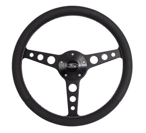 Grant Billet Classic Series Steering Wheels 1927-1 Wheels, Series, 14.0 in. Diameter, Aluminum, 3-Spoke, Black, Leather Grip, Black, with Installation Kit, Horn Cap, Ford, Kit