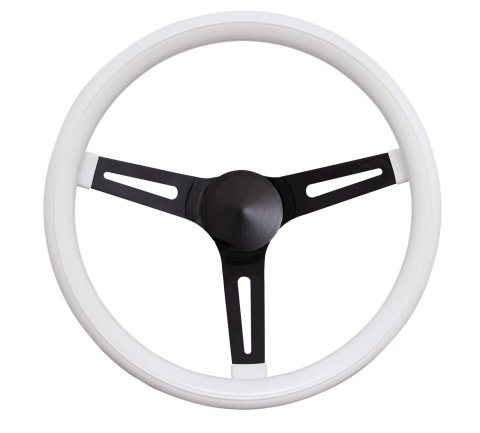 Grant Classic Vinyl Steering Wheels 8546W Wheels, Series, 3-Spoke, 13.5 in. Diameter, Steel, Chrome Spokes, White Grip, 3.5 in. Dish, with Horn Cap, Kit