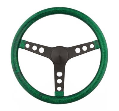 Grant Metal Flake Steering Wheels 8452 Wheel, Flake, 3-spoke, Green Vinyl Grip, Black Powdercoated Steel Spokes, 13.5 in. Dia., 3-Bolt