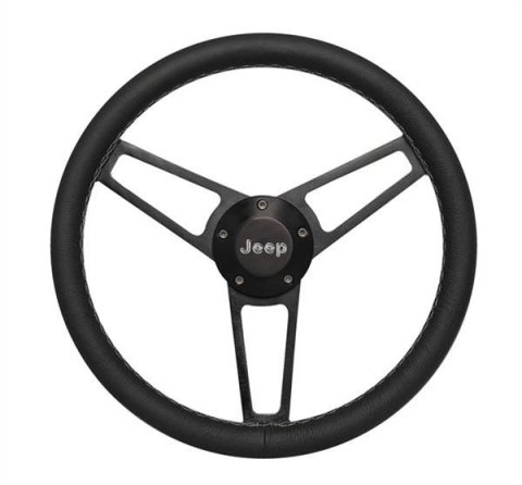 Grant Billet Steering Wheels 1909 Wheel, Series, Black Grip, Polished Wheel, Jeep Logo Horn Button, Each
