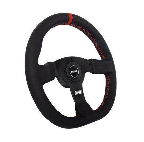 Grant Products Steering Wheels 603 D Wheel, D Wheel Red Center Stripe & stiching Plastic Center Cap