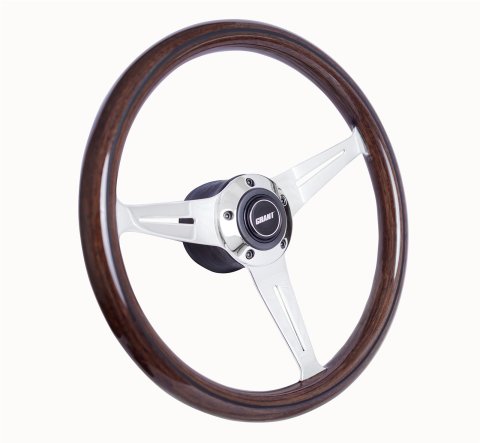 Grant Mahogany Steering Wheels 1174 Wheels, Collectors Series, 14.5 in. Diameter, Aluminum, Polished Spokes, Wood Grip, with Horn Button, Each