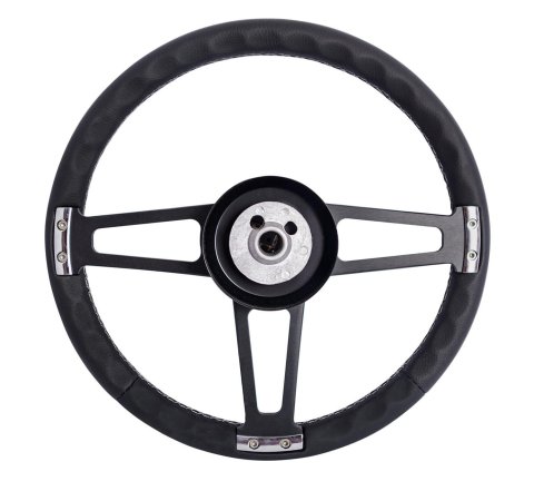 Grant Billet T-Series Steering Wheels 1916-1 Wheels, T-Series, 14.0 in. Diameter, Aluminum, 3-Spoke, Black, Leather Grip, Black, with Installation Kit, Horn Cap, Chevy, Kit