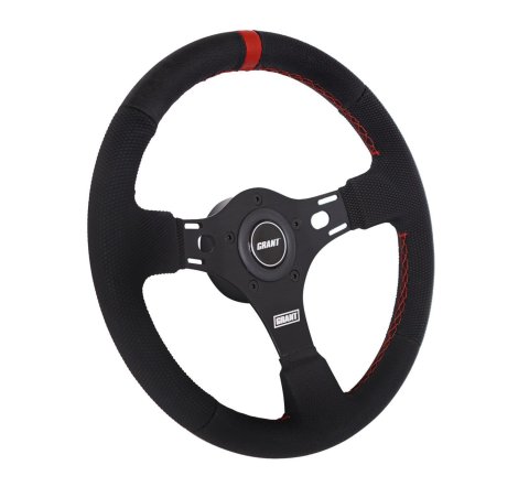 Grant Top Marker Competition Steering Wheels 1073 Wheel, Pro Stock, Competition, Red Marker, Aluminum, Black, Vinyl, 3-Spoke, 13 in. Diameter, 5-Bolt Mount, Each