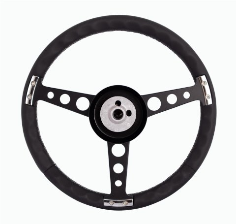 Grant Billet Classic Series Steering Wheels 1926-2 Wheels, Series, 3-Spoke, 14.0 in. Diameter, Aluminum, Black Finish, Black Grip, Leather, with Installation Kit, Horn Cap, Kit