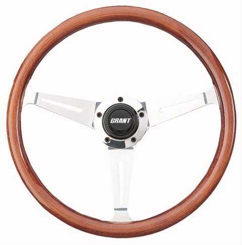 Grant Collector's Edition Steering Wheels 1170 Wheel, Edition, Aluminum, Polished, Mahogany, 3-Spoke, 14.5 in. Diameter, 5-Bolt, Each