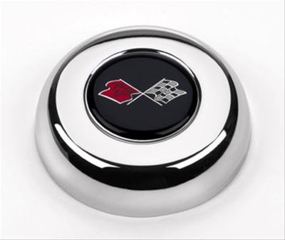 Grant Horn Buttons 5632 Button, Steel, Chrome, Corvette Crossed Flags Logo, for Challenger, Classic Series, Each