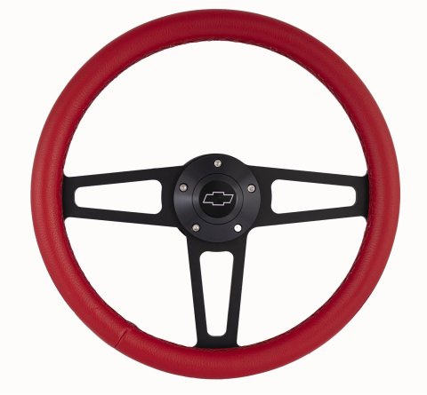 GRT Products Steering Wheels 1916R Billet T Series Red Wrapped Black Spoke Wheel with Chevy Logo & Install Kit (5196)